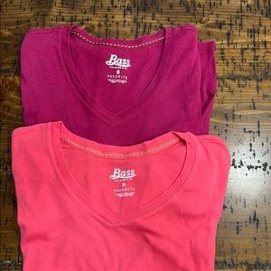 Bass Woman’s Long Sleeve  V-Neck Shirts - coral & magenta